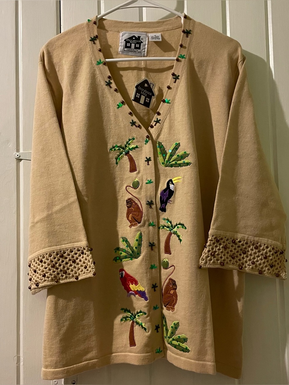 Women's Tropical Embroidered Button-Front Cardigan Sweater-1X NWT
